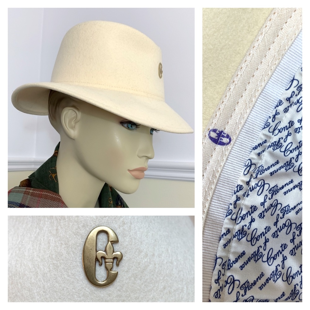 Vintage Conte of Florence ivory wool hat 56